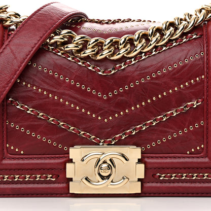 Chanel Crumpled Calfskin Chevron Small Chain Boy Flap Burgundy 8 of 13