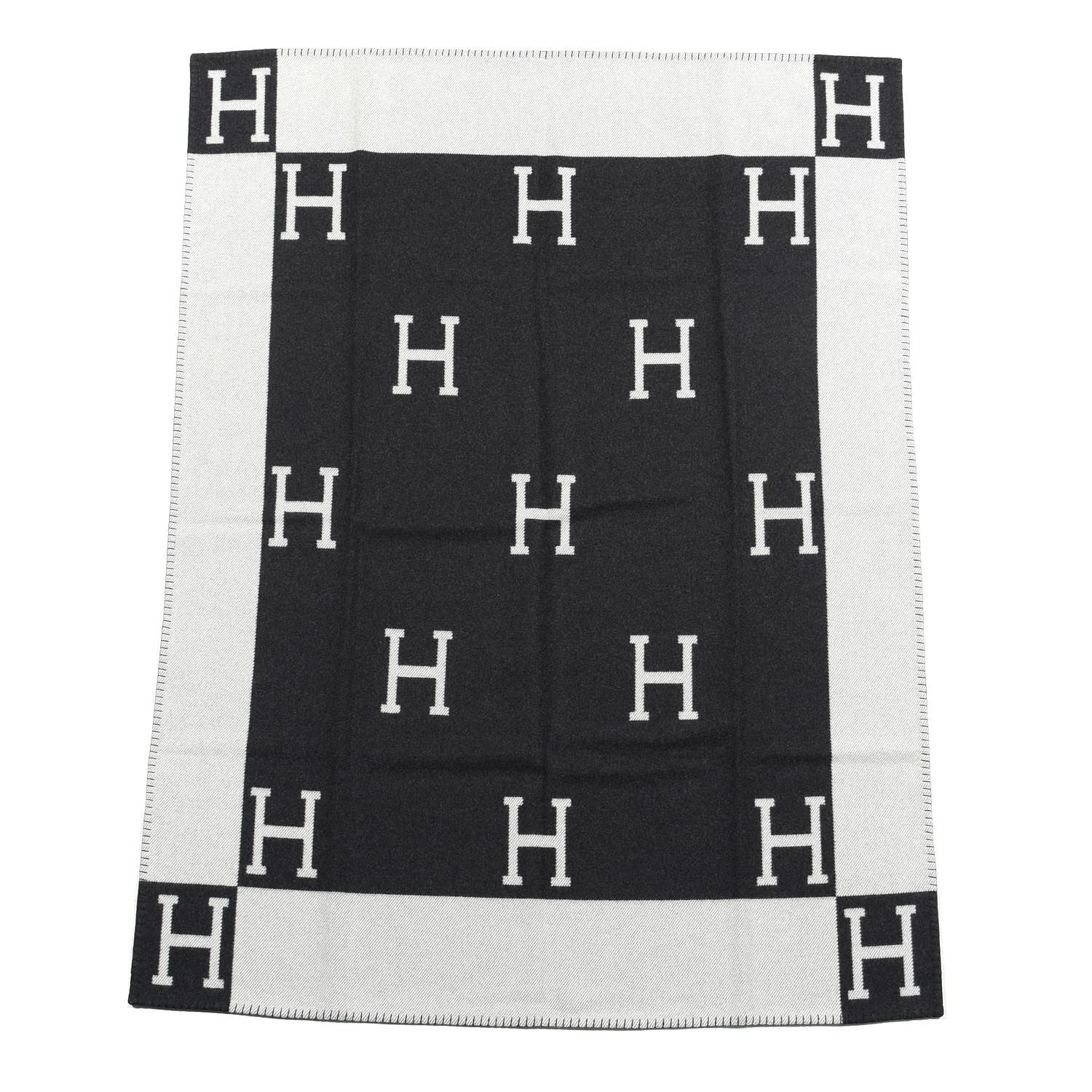 Hermes Wool Cashmere Avalon Blanket Ecru Gris Fonce 1 of 3