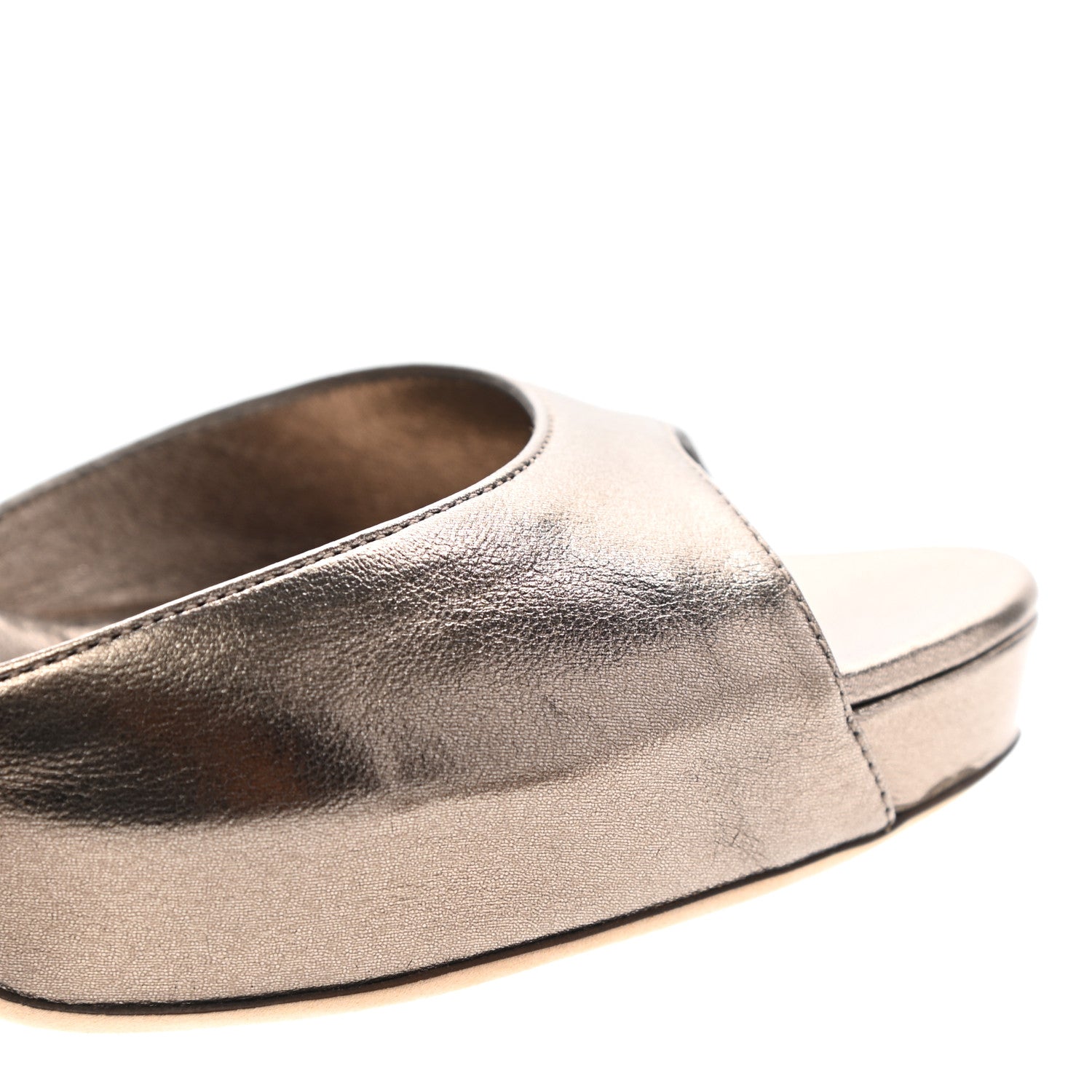 Gucci Metallic Nappa Bamboo Mid Heel Slide Sandals 36.5 Bronze 13 of 14