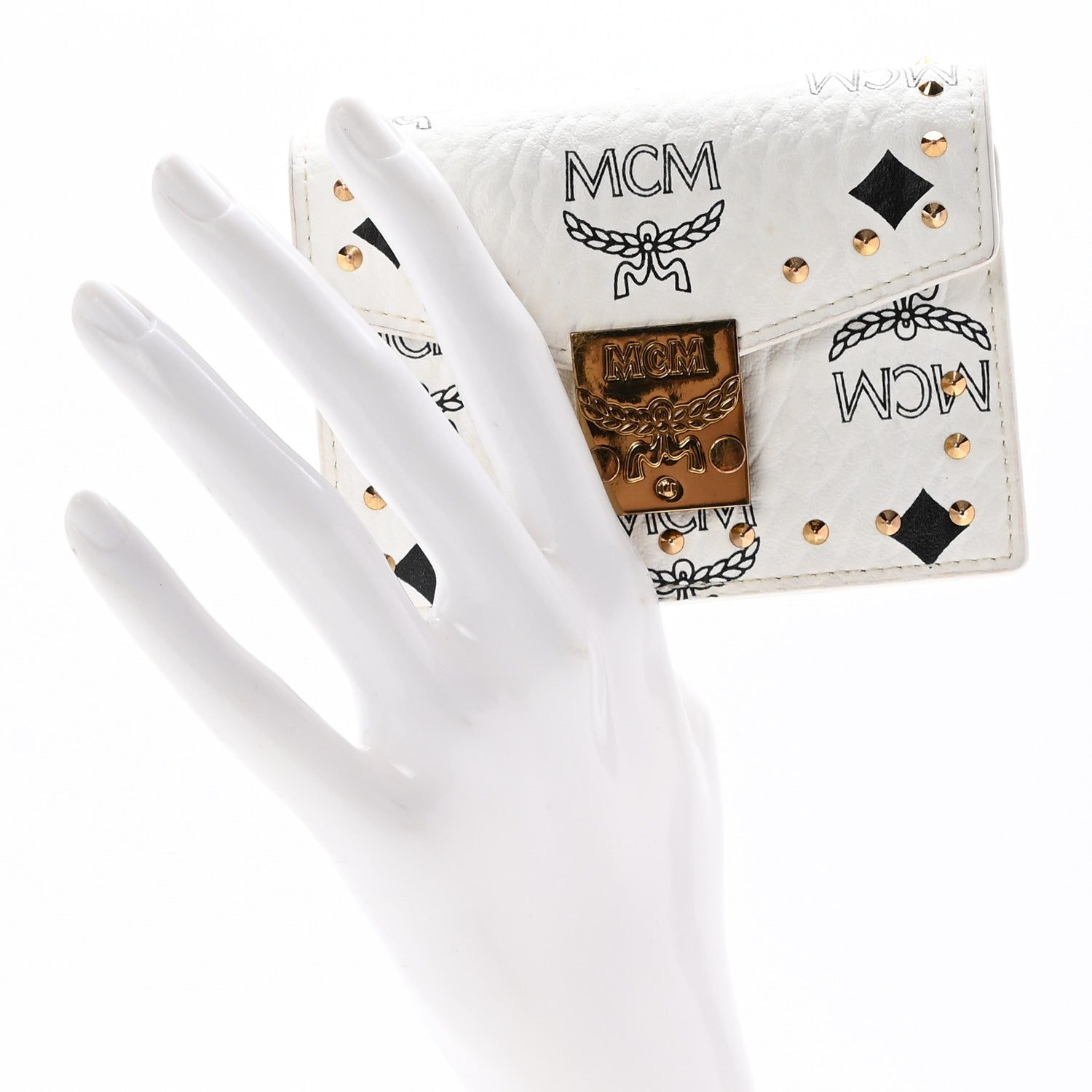 MCM Visetos Mini Accordion Card Wallet White 2 of 10