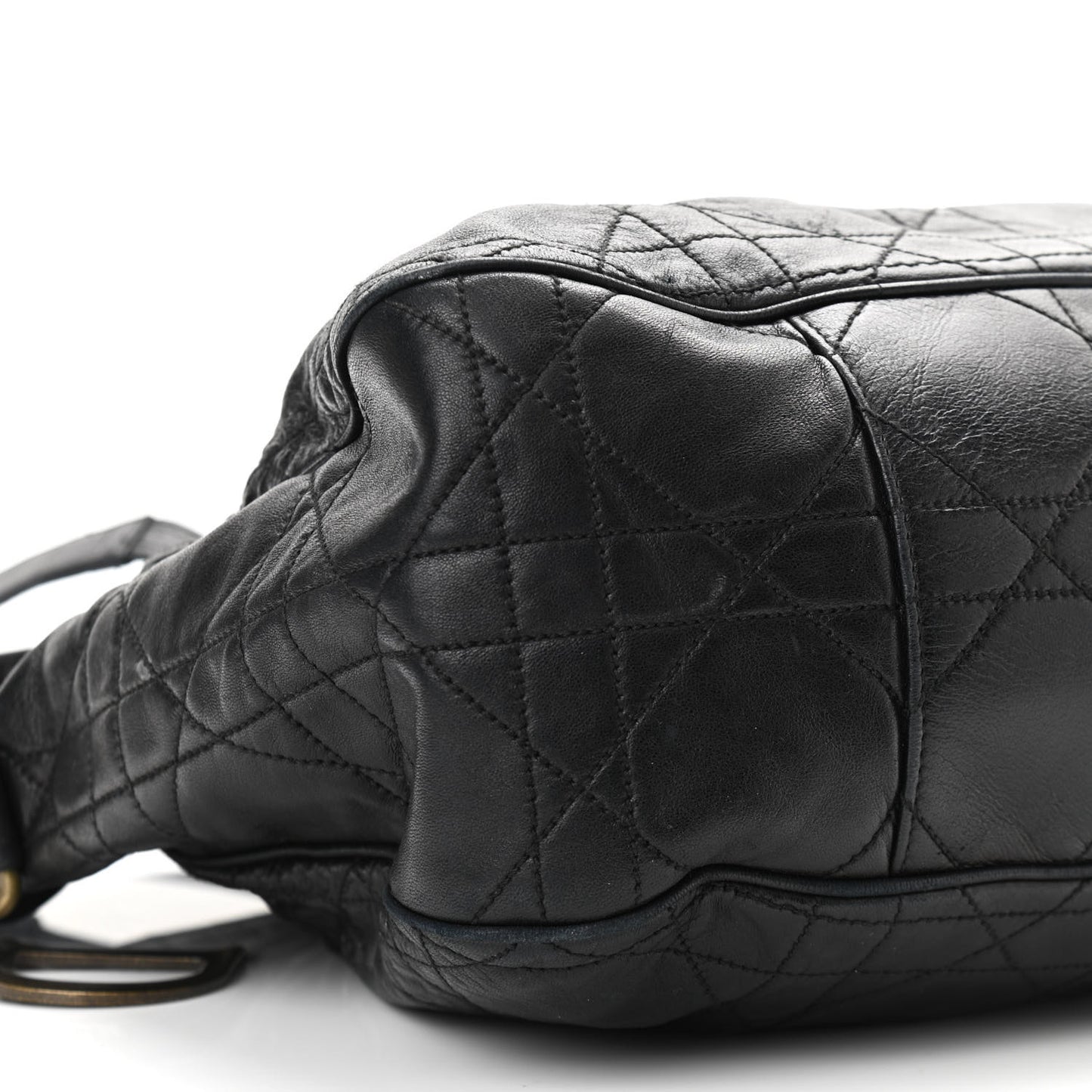 Lambskin Cannage Drawstring Bag Black