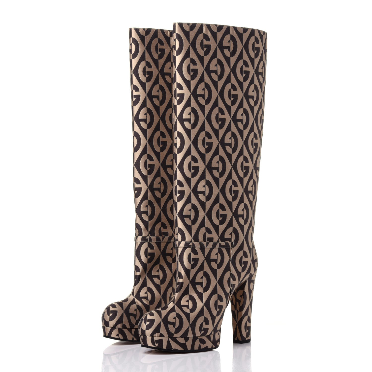 Gucci Fabric G Rhombus Print Platform Boots 39 Beige Cocoa 3 of 11