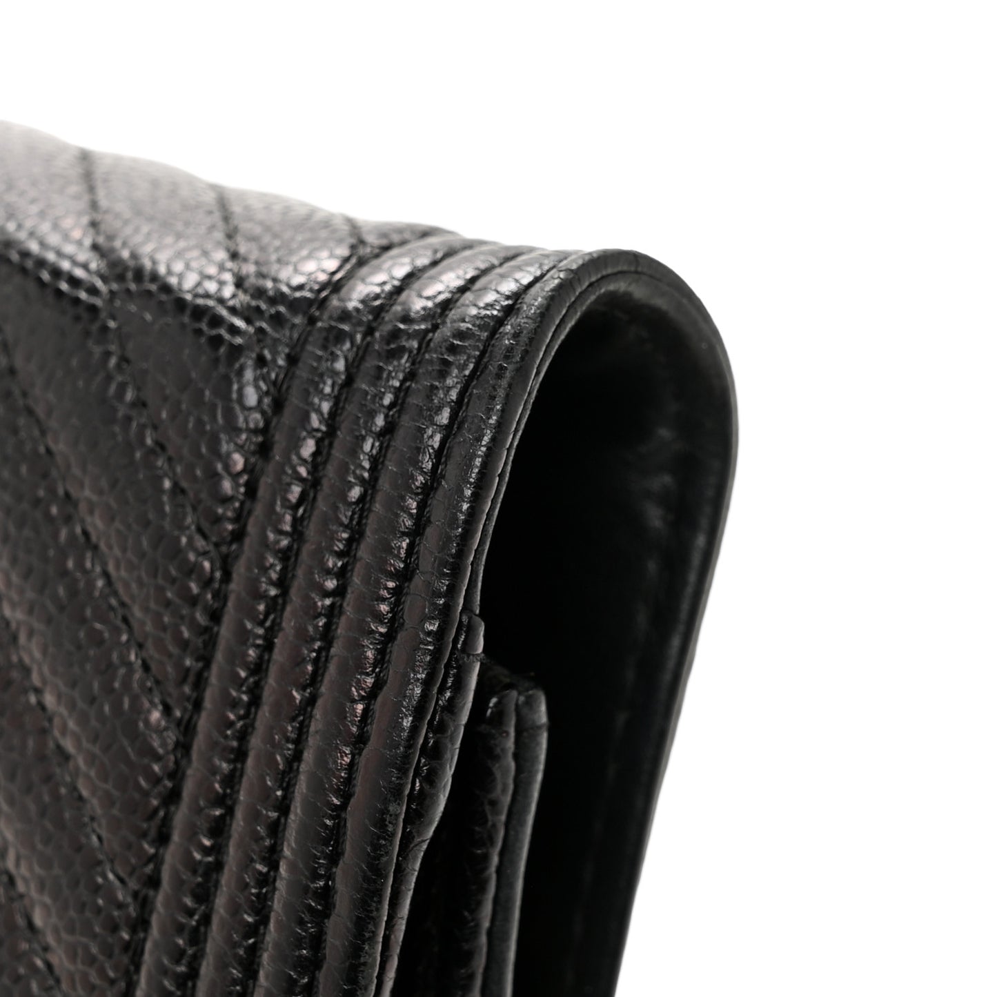 Caviar Chevron Quilted Boy Wallet On Chain WOC Black