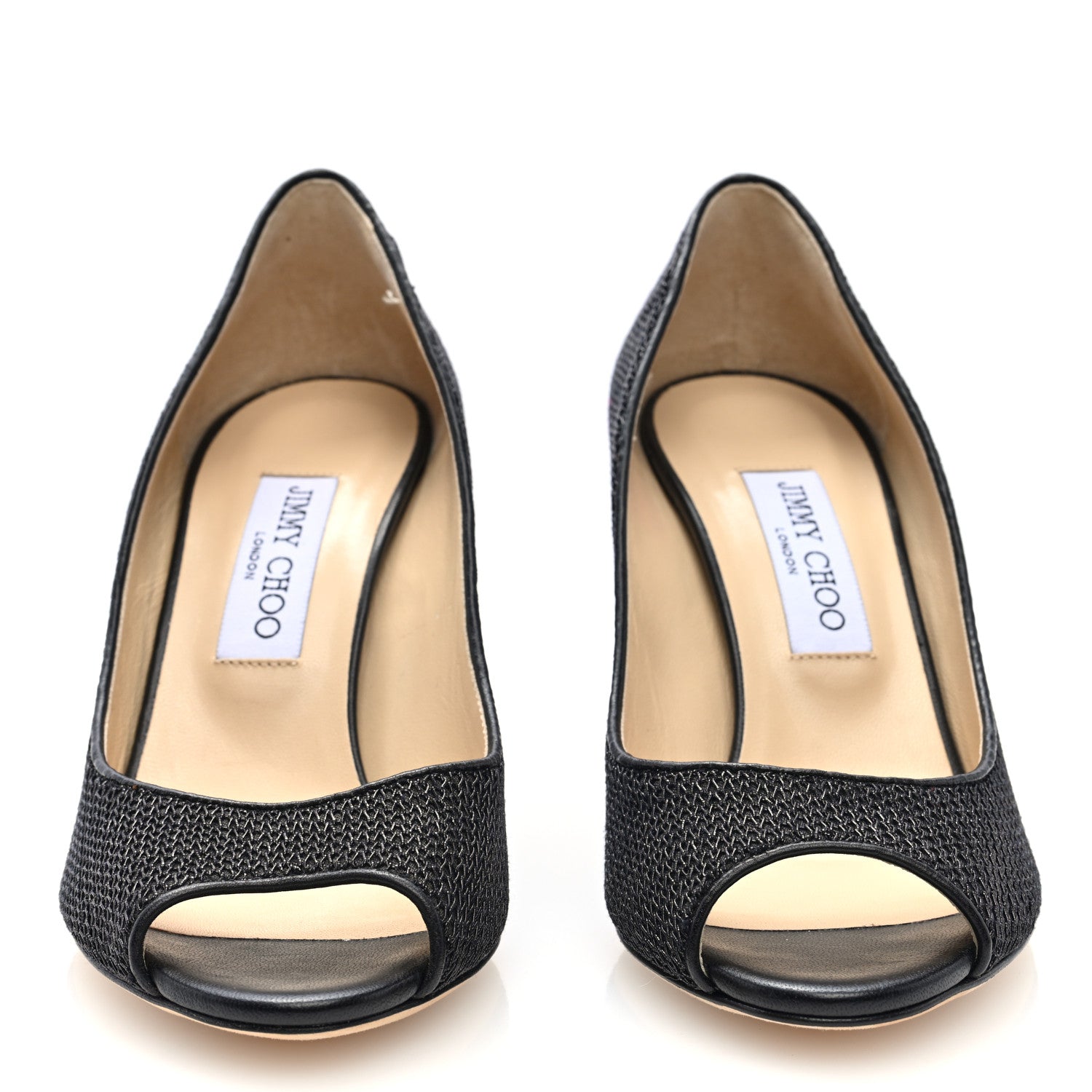 Jimmy Choo Fabric Woven Peep Toe Wedges 38 Black 4 of 8