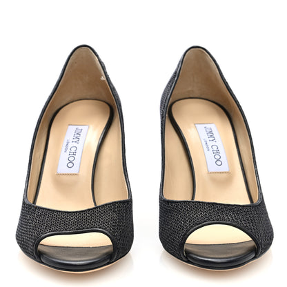 Jimmy Choo Fabric Woven Peep Toe Wedges 38 Black 4 of 8