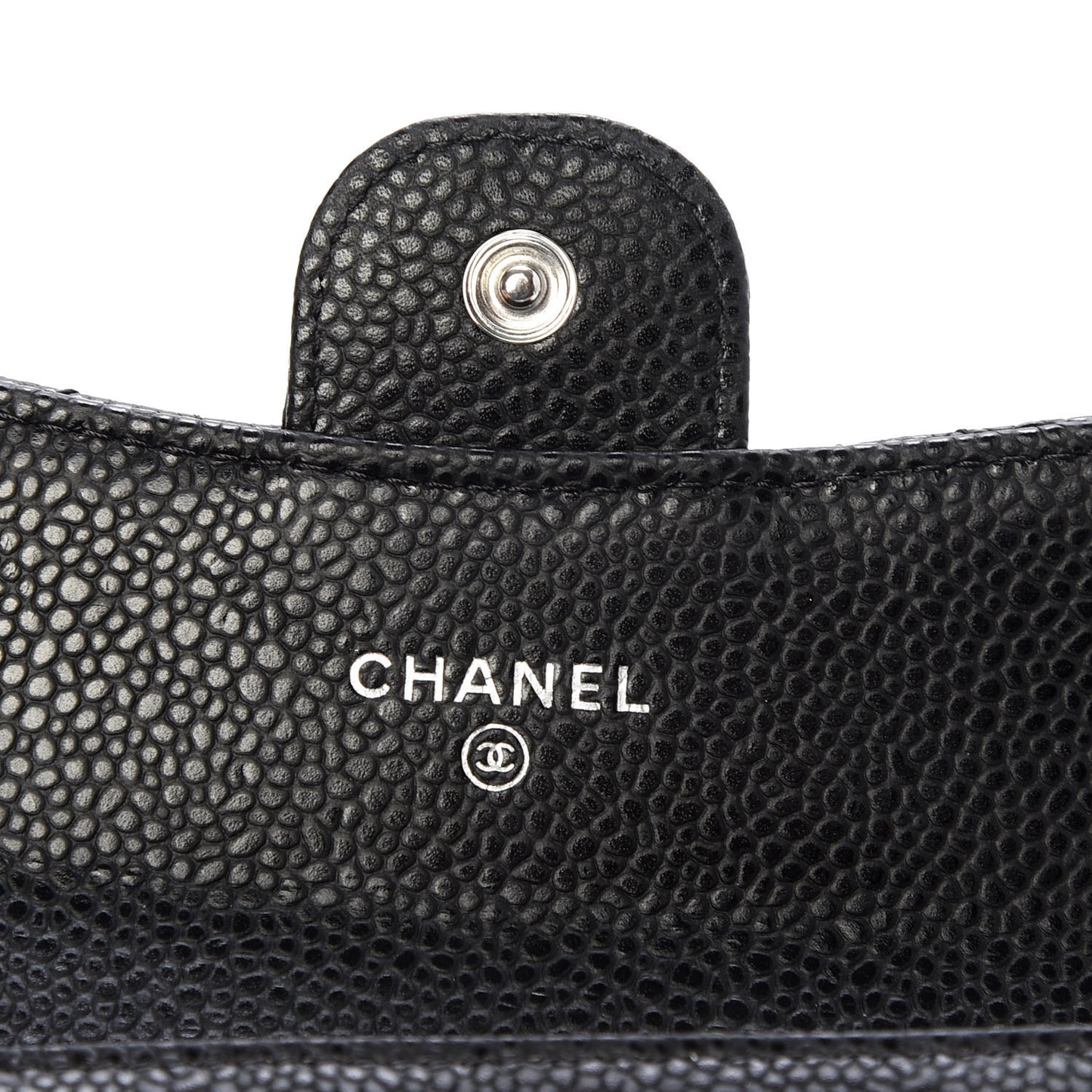 Caviar Quilted Flap Card Holder Wallet Black