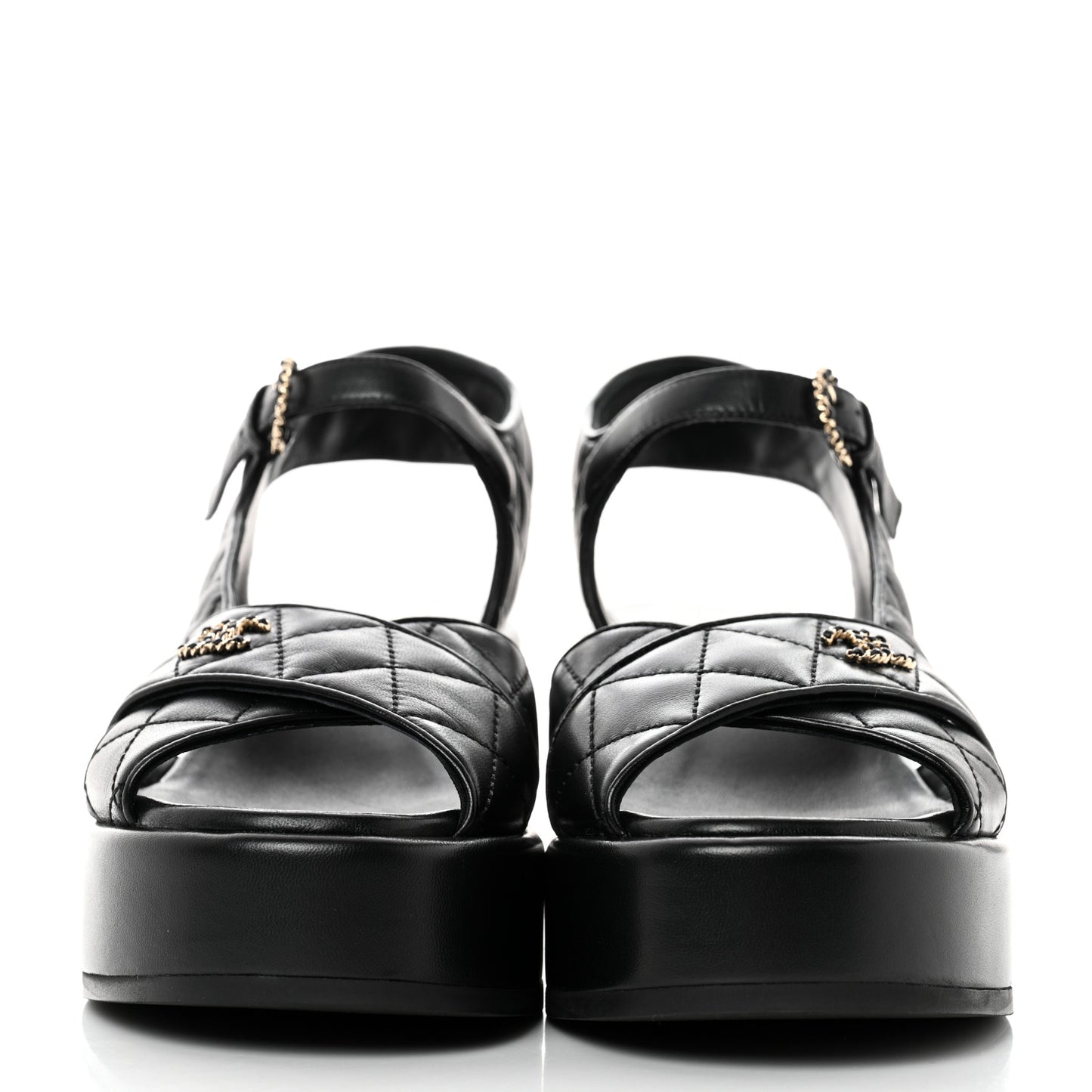Lambskin Quilted CC Platform Sandals 37.5 Black