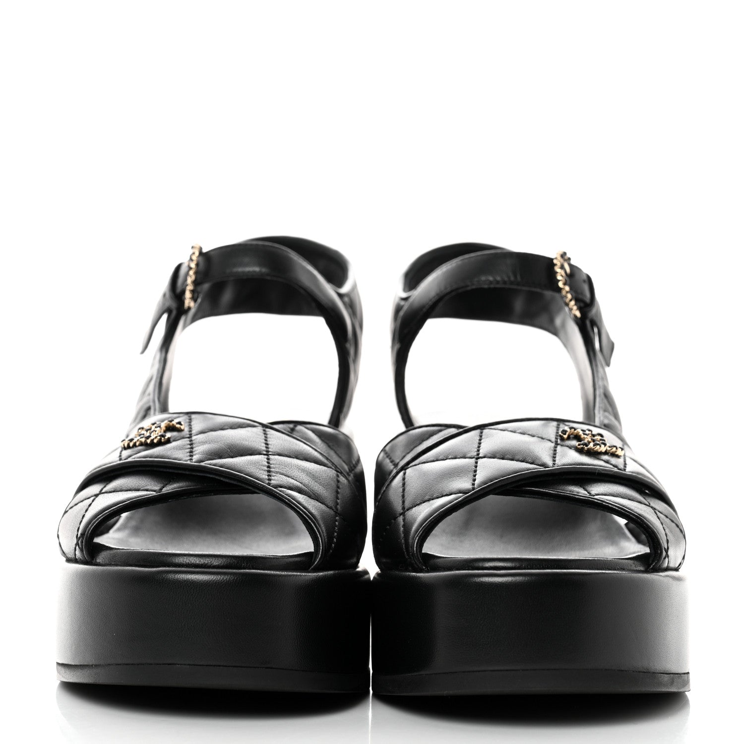 Chanel Lambskin Quilted CC Platform Sandals 37.5 Black 2 of 10