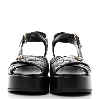 Chanel Lambskin Quilted CC Platform Sandals 37.5 Black 2 of 10
