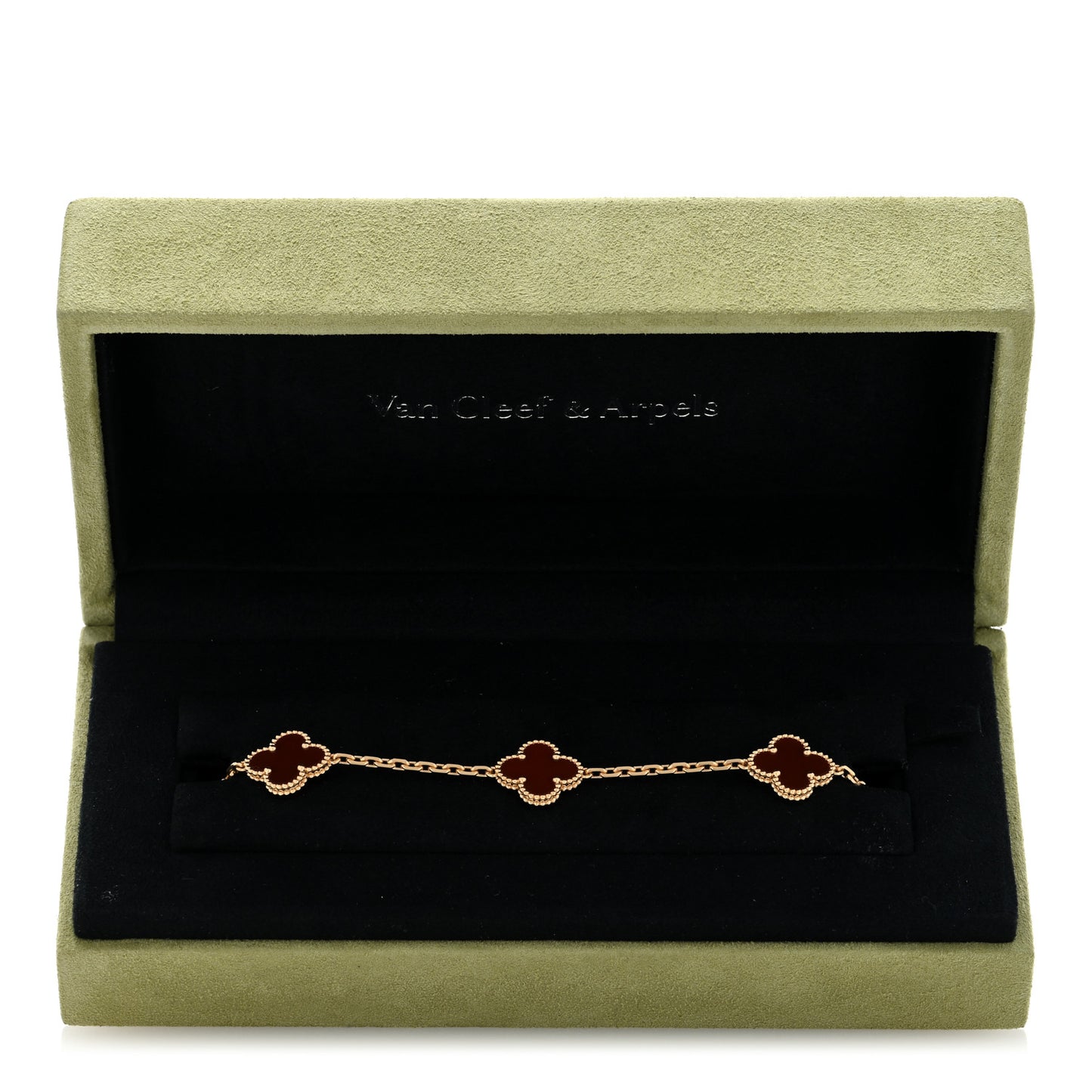 18K Yellow Gold Carnelian 5 Motifs Vintage Alhambra Bracelet