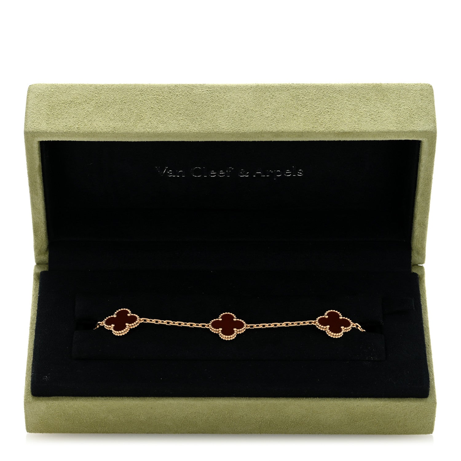 Van Cleef & Arpels 18K Yellow Gold Carnelian 5 Motifs Vintage Alhambra Bracelet 4 of 4