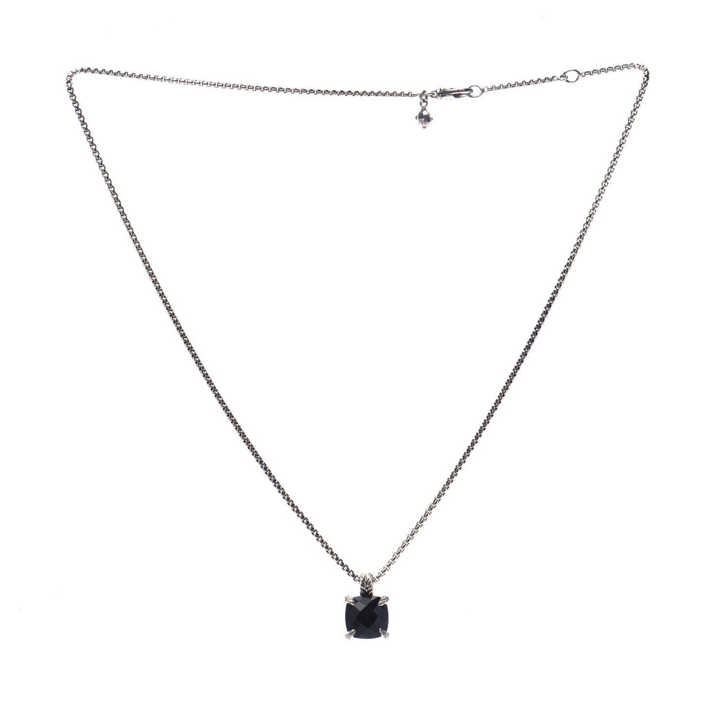 Sterling Silver Diamond Black Onyx 11mm Chatelaine Pendant Necklace