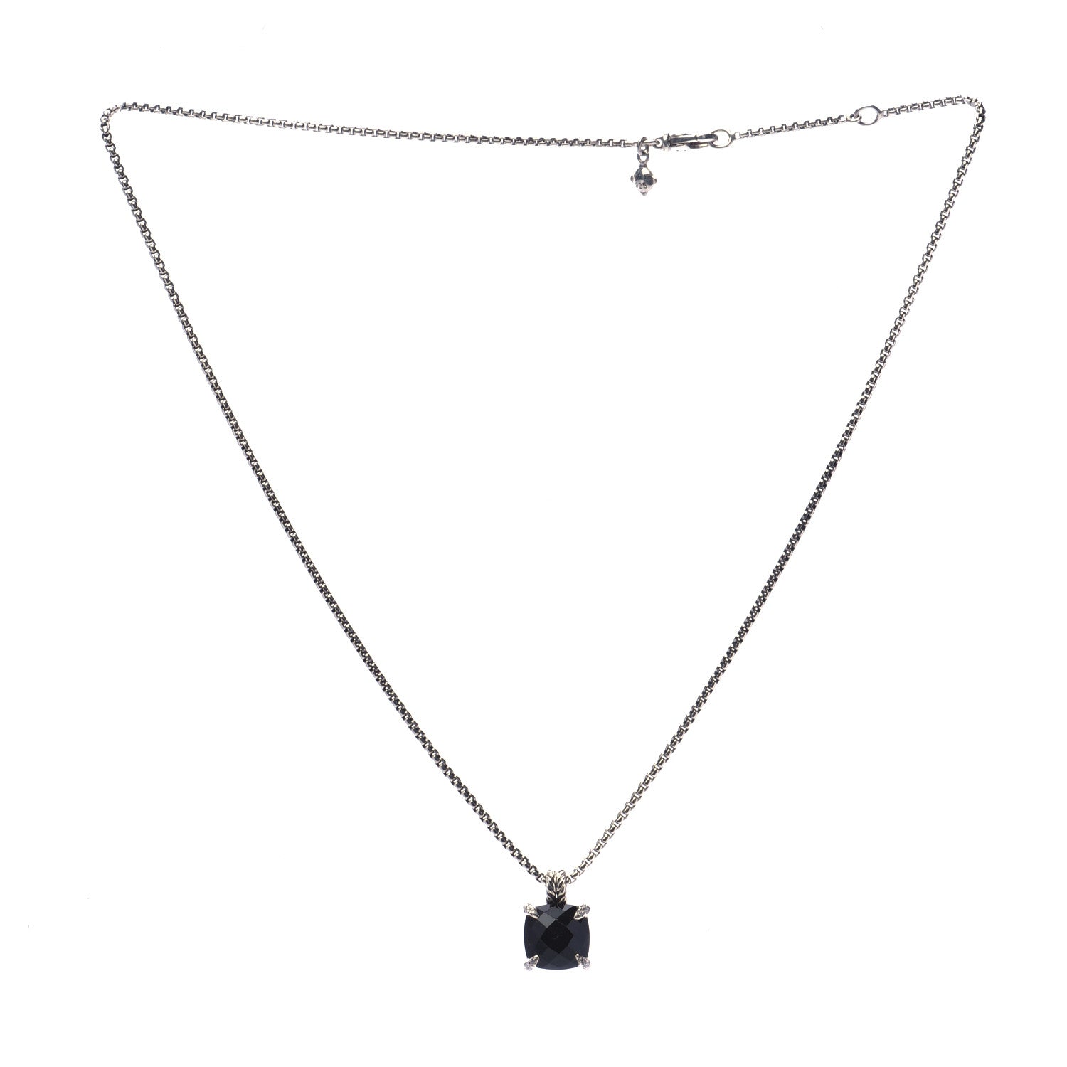 David Yurman Sterling Silver Diamond Black Onyx 11mm Chatelaine Pendant Necklace 3 of 5