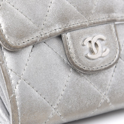 Chanel Metallic Lambskin Quilted Flap Card Holder Wallet Silver 9 of 12