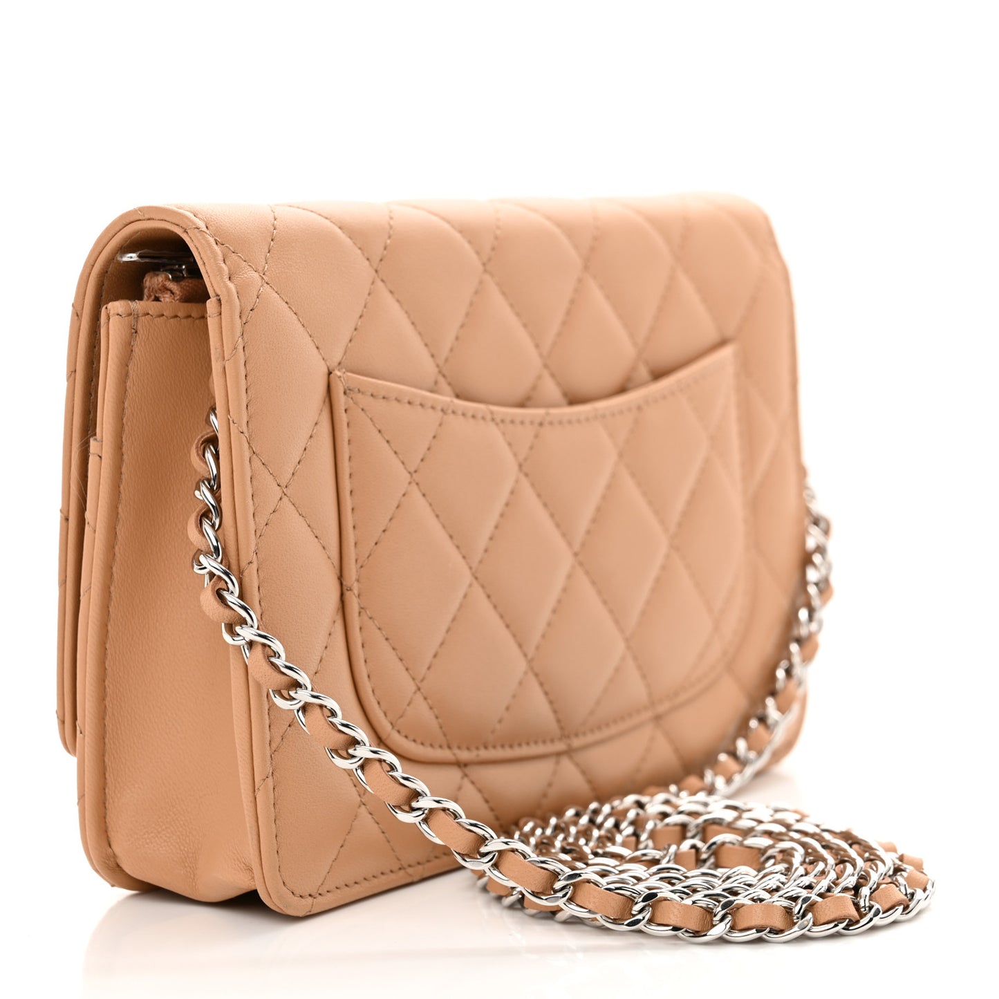 Lambskin Enamel Quilted Wallet on Chain WOC Beige