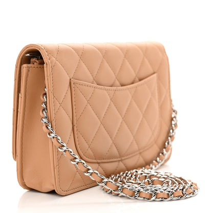 Chanel Lambskin Enamel Quilted Wallet on Chain WOC Beige 3 of 13