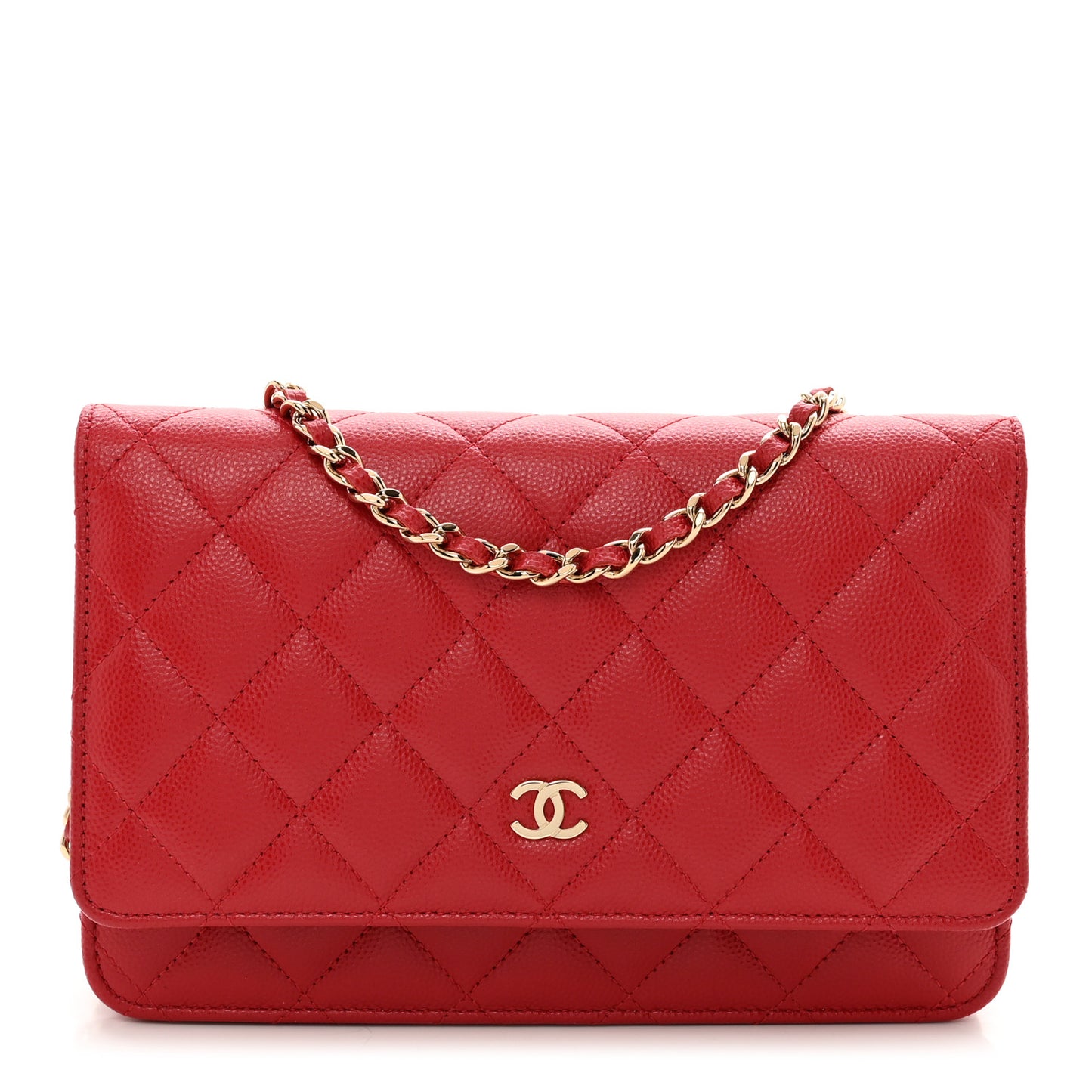 Caviar Quilted Wallet on Chain WOC Red