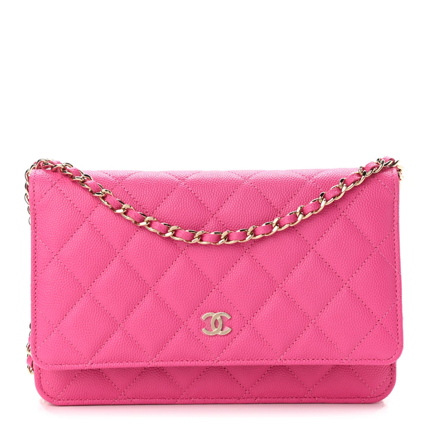 Caviar Quilted Wallet on Chain WOC Dark Pink
