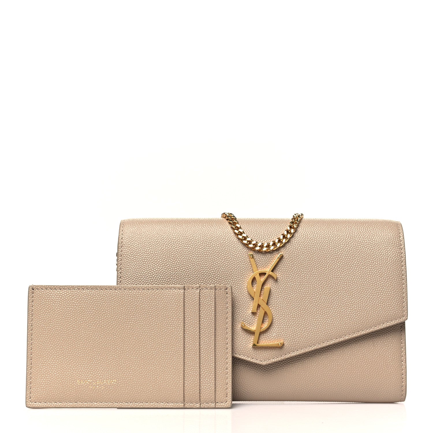 Saint Laurent Grain De Poudre Monogram Uptown Chain Wallet Dark Beige 3 of 11