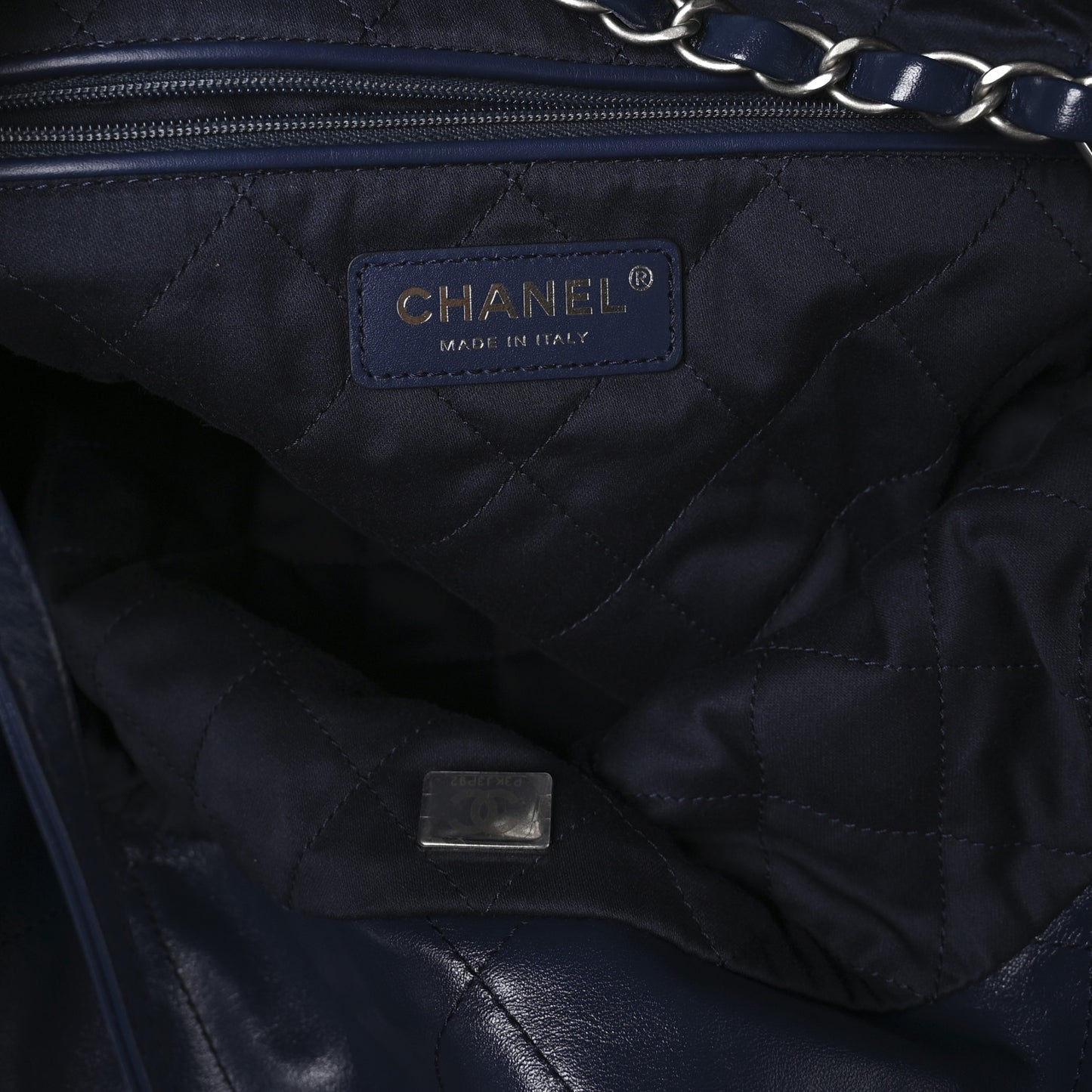 Shiny Calfskin Quilted Chanel 22 Navy Blue