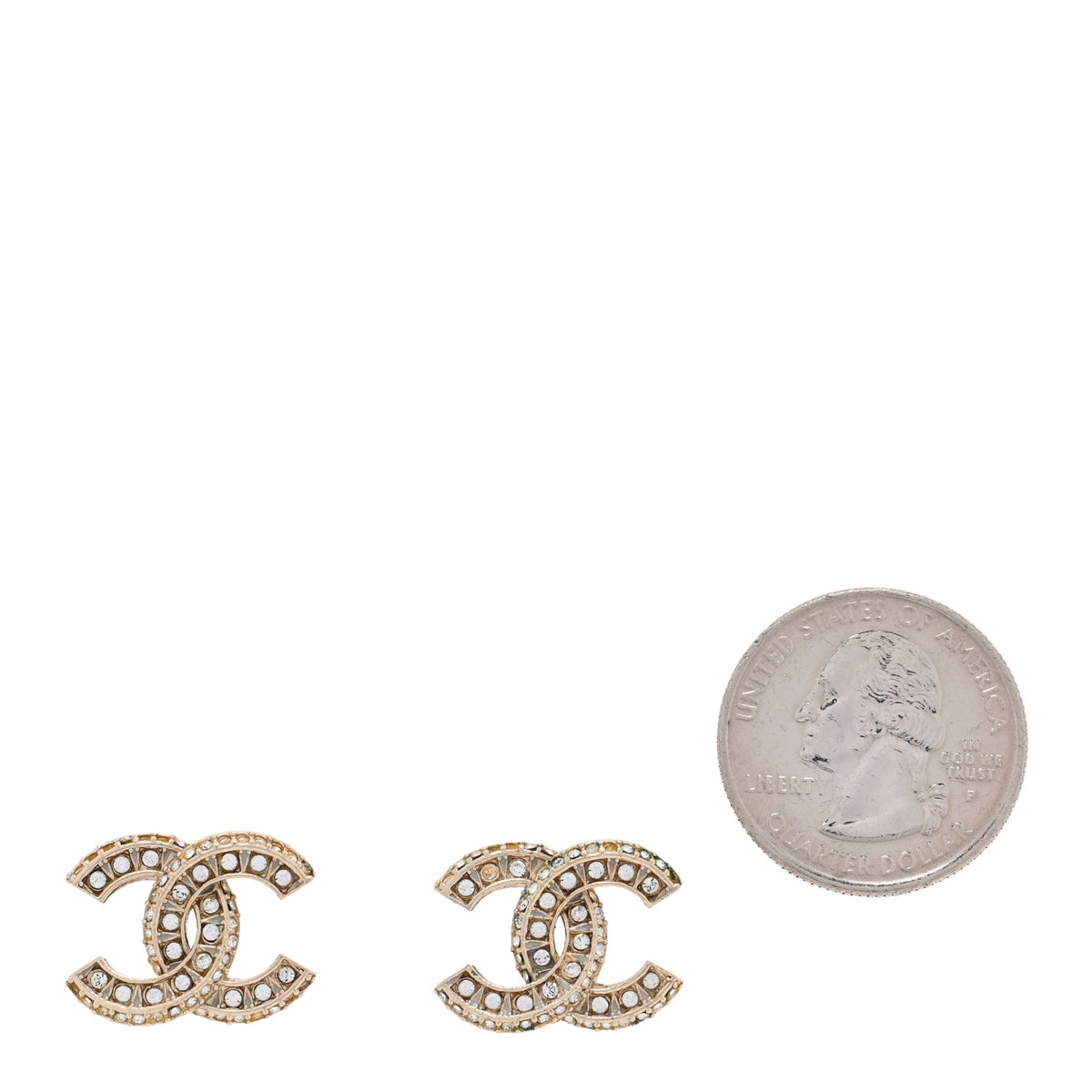 Chanel Crystal Timeless CC Earrings Light Gold 2 of 7