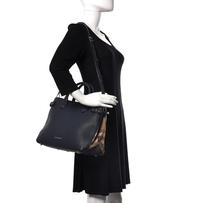 Burberry Grainy Calfskin House Check Medium Banner Tote Midnight Blue 2 of 9