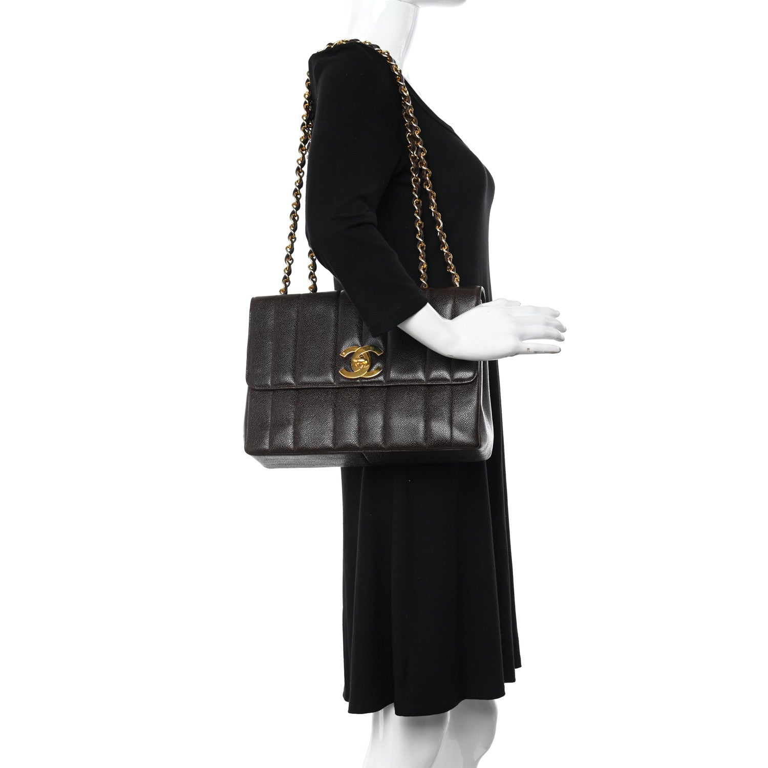Chanel Caviar Vertical Quilted Jumbo Single Flap Brown 2 of 12