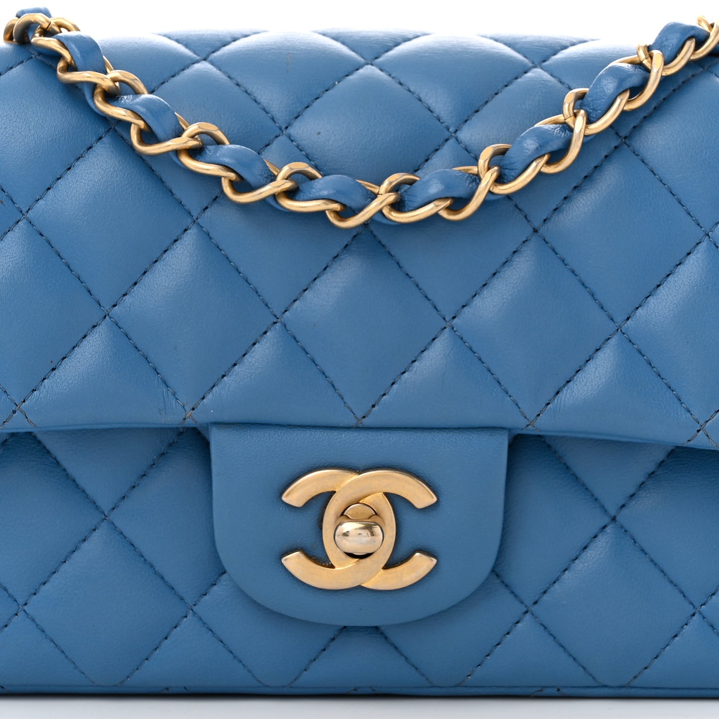 Lambskin Quilted Mini Rectangular Flap Blue