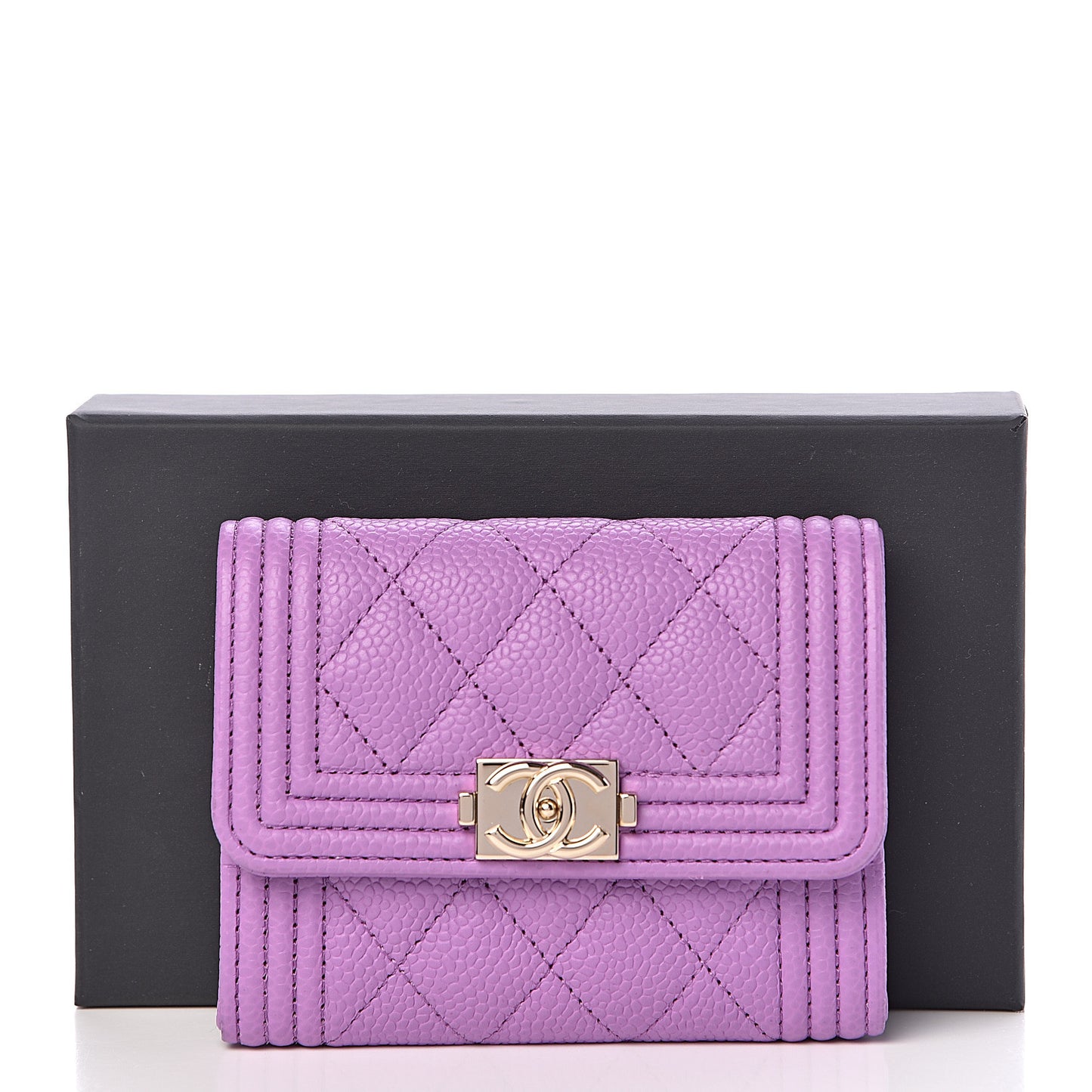 Caviar Quilted Boy Flap Card Holder Purple