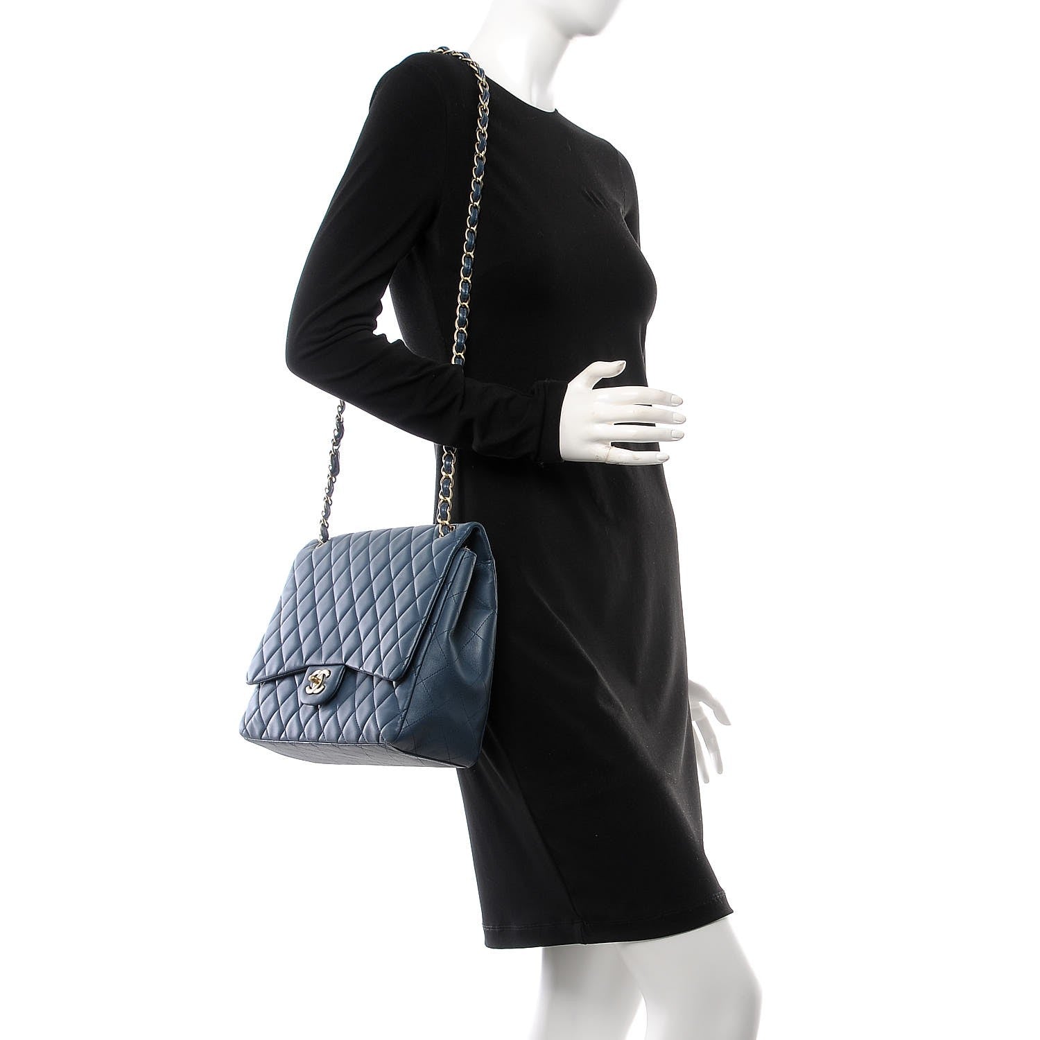Chanel Lambskin Quilted Maxi Single Flap Blue 2 of 9