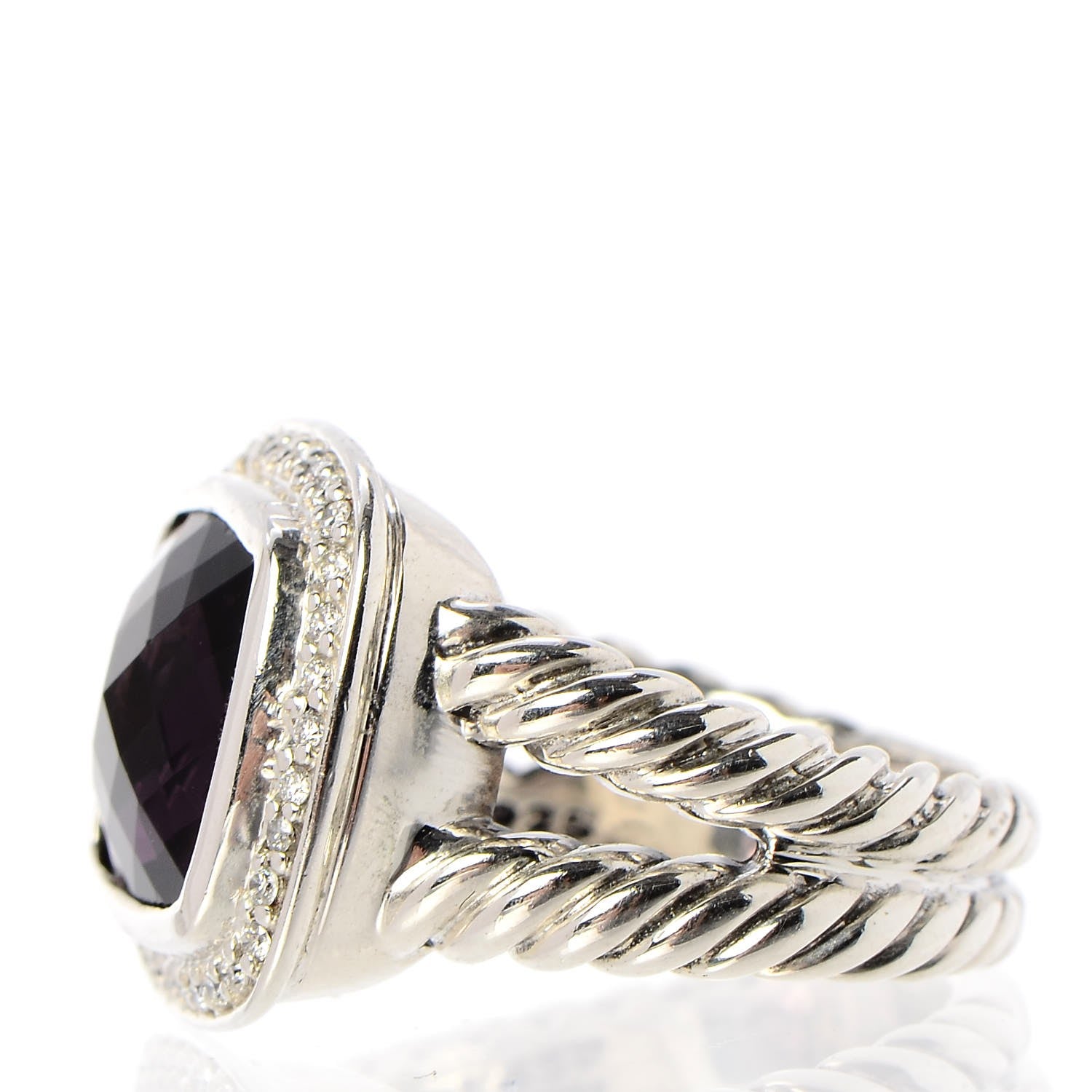 David Yurman Sterling Silver Diamond Amethyst 11mm Albion Ring 53 6.5 3 of 5