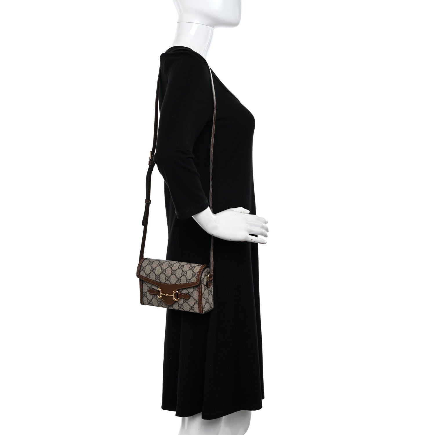 Gucci GG Supreme Monogram Mini Horsebit 1955 Shoulder Bag Beige Brown Sugar 2 of 13