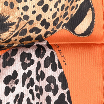 Hermes Silk Twill Lazy Leopardesses Scarf 90 Potiron Brun Miel 4 of 6