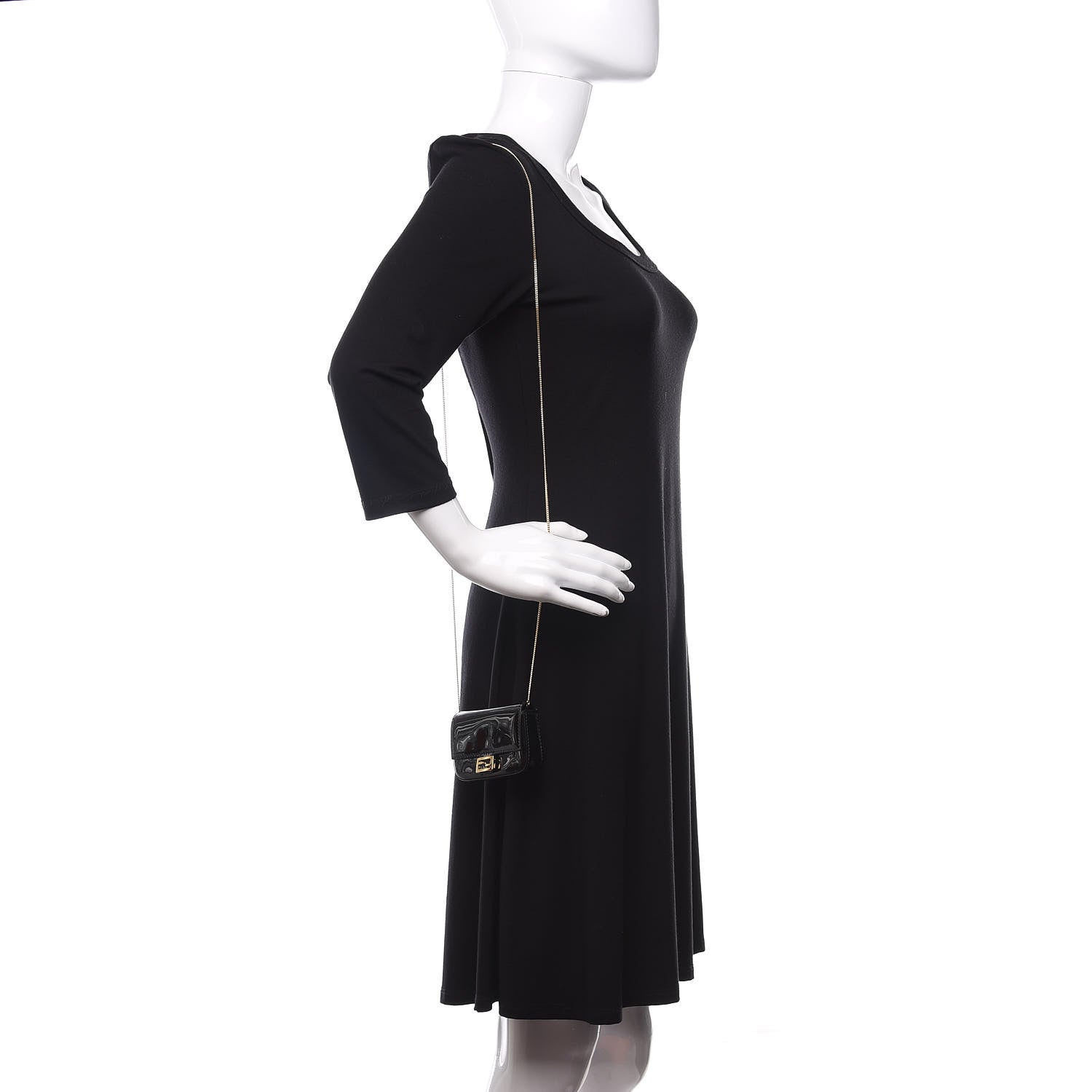 Fendi Vitello Vernice Mou Nano Baguette Belt Charm Black 2 of 8
