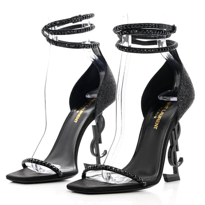 Saint Laurent Satin Crystal Opyum Sandals 37.5 Black 3 of 10