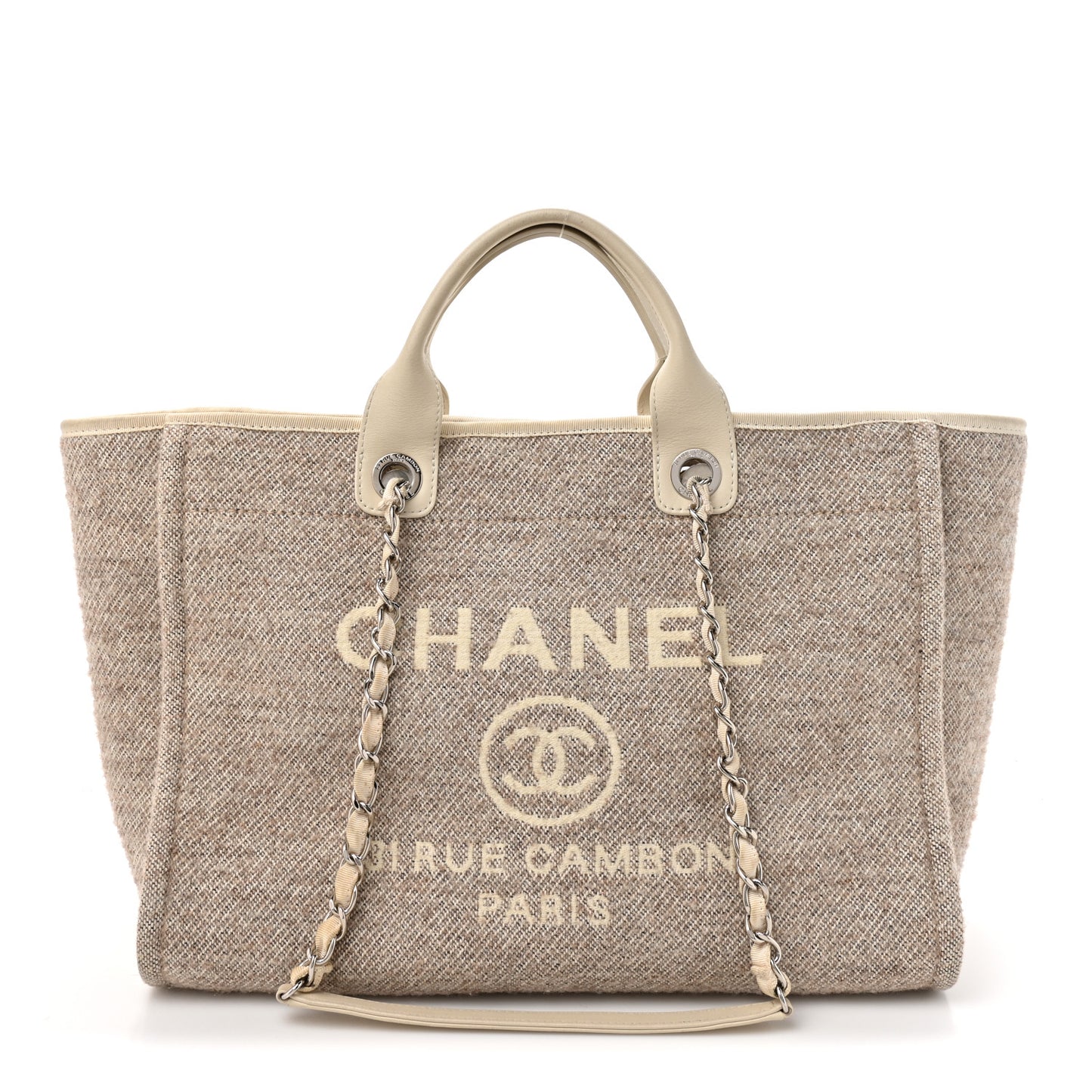 Mixed Fibers Calfskin Medium Deauville Tote Beige White