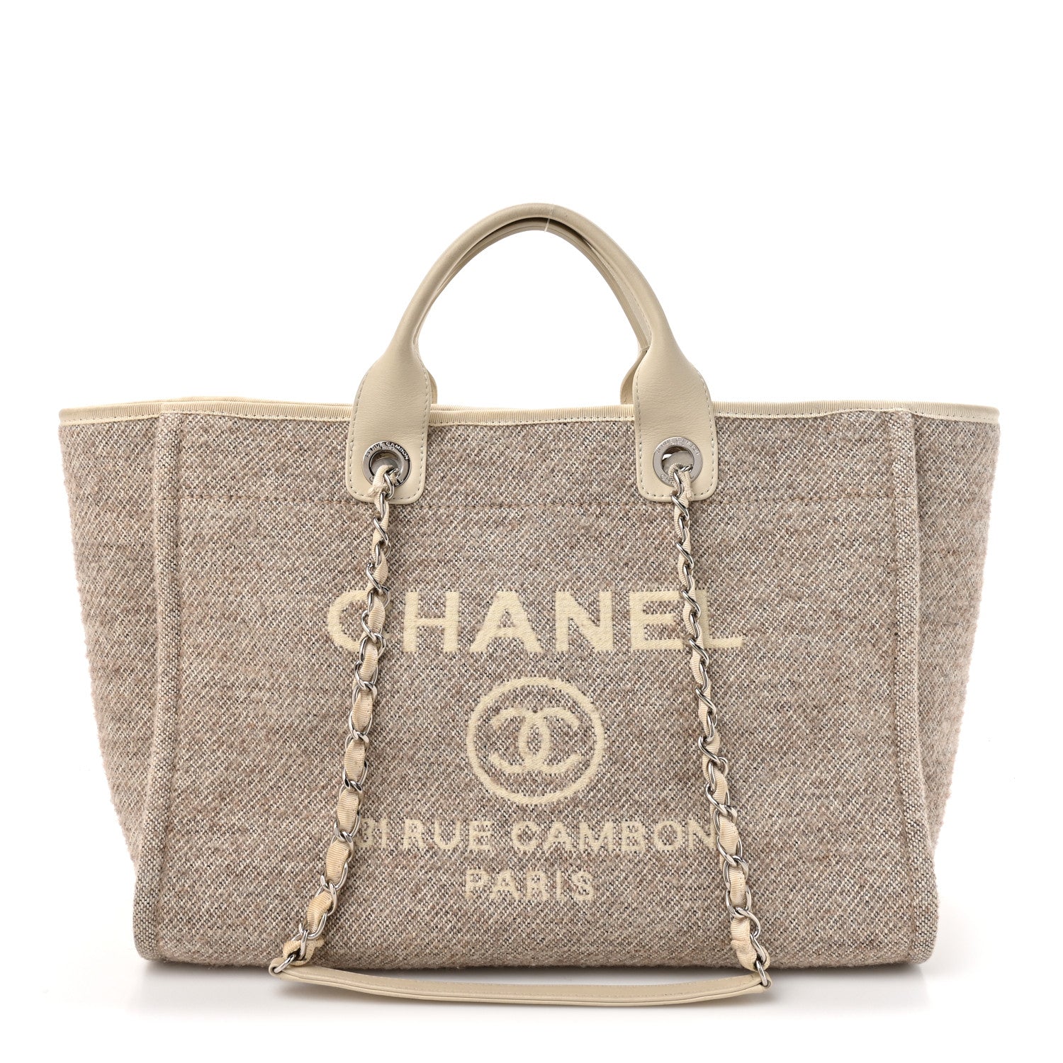 Chanel Mixed Fibers Calfskin Medium Deauville Tote Beige White 1 of 12
