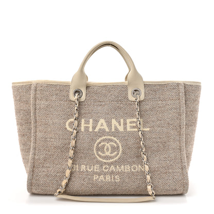 Chanel Mixed Fibers Calfskin Medium Deauville Tote Beige White 1 of 12