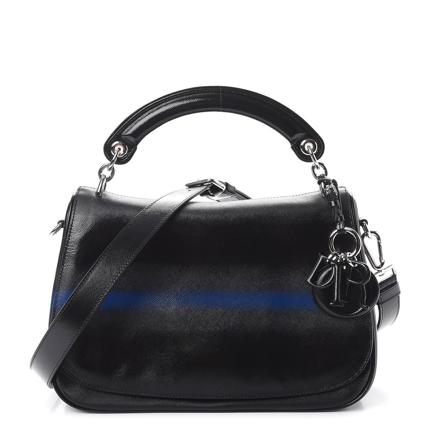 Grained Calfskin Stripe Dune Flap Black Blue