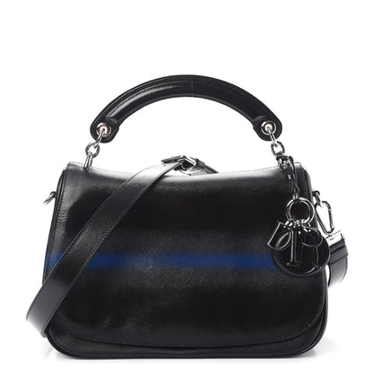 Christian Dior Grained Calfskin Stripe Dune Flap Black Blue 1 of 11