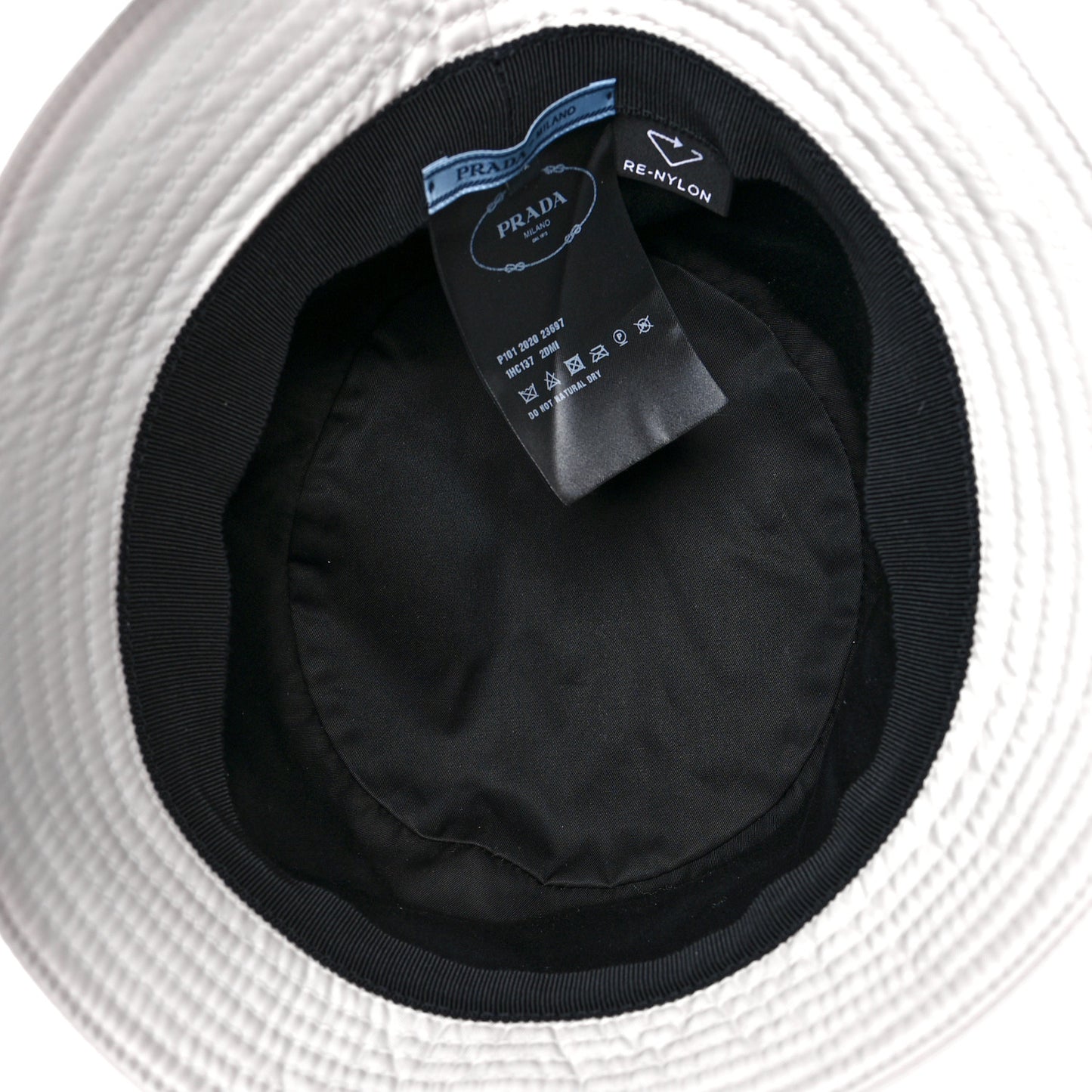 Re-Nylon Metal Triangle Logo Womens Bucket Hat M White