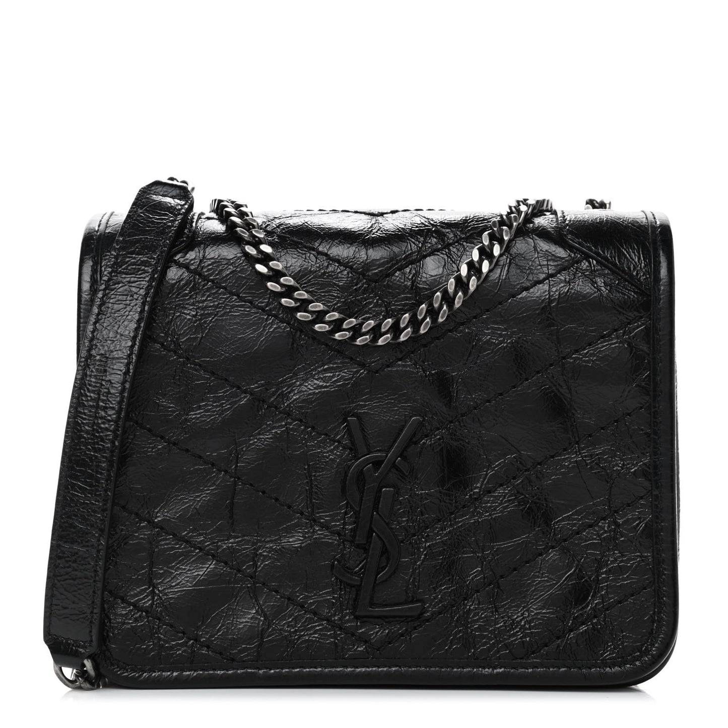 Crinkled Calfskin Matelasse Monogram Niki Chain Wallet Black