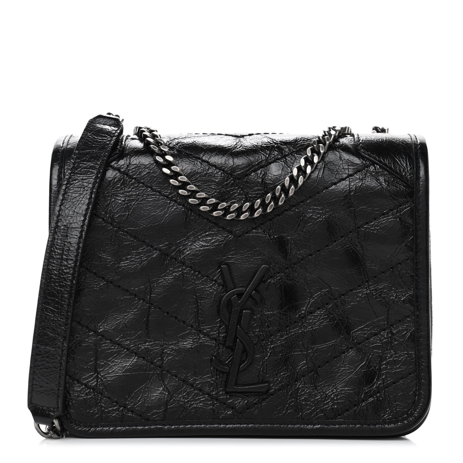 Saint Laurent Crinkled Calfskin Matelasse Monogram Niki Chain Wallet Black 1 of 4