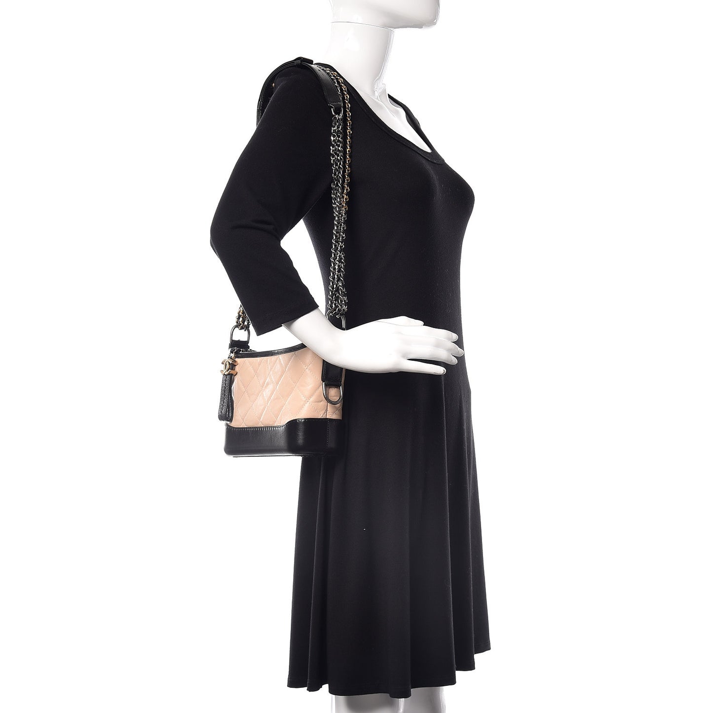 Aged Calfskin Quilted Small Gabrielle Hobo Beige Black