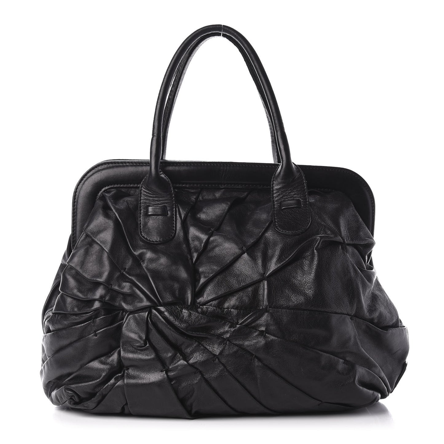 Lambskin Pleated Frame Tote Black