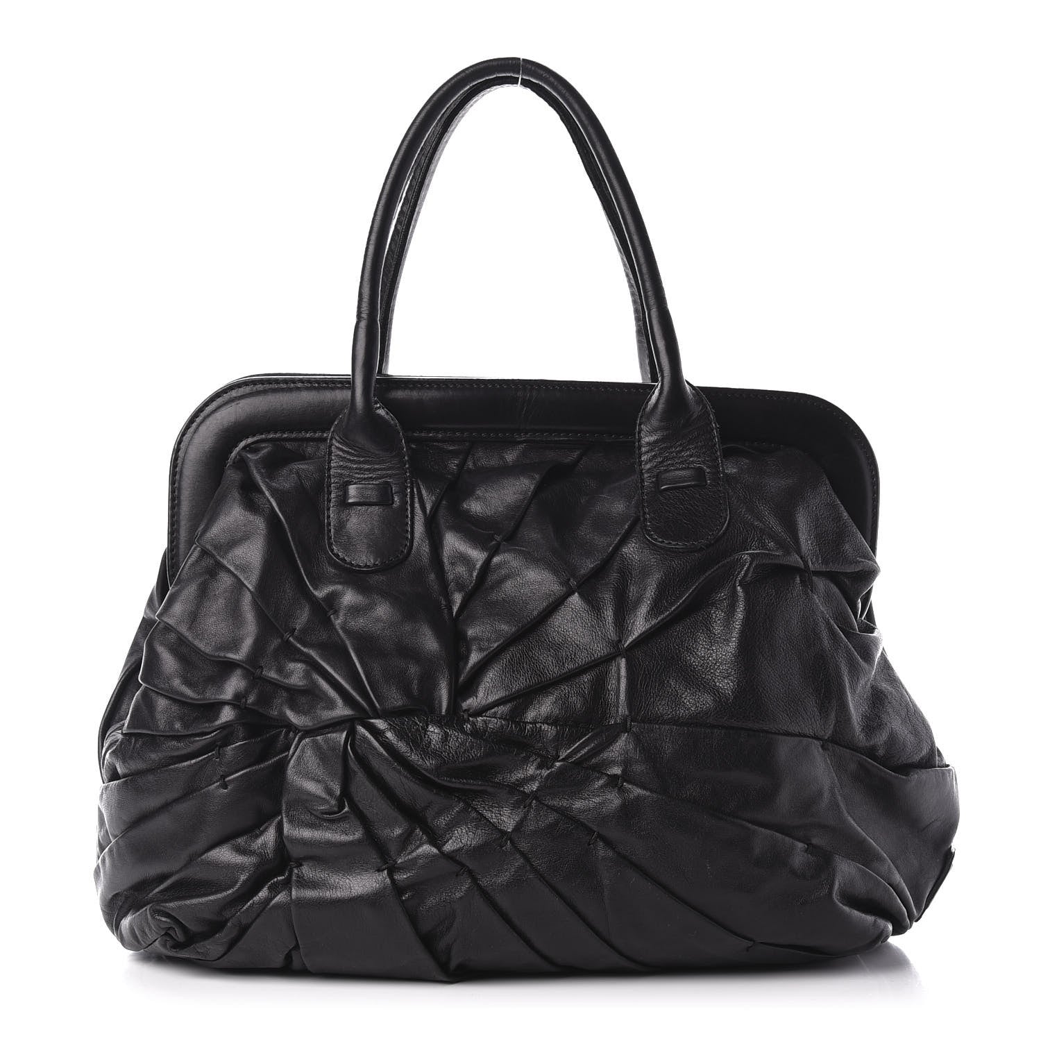 Valentino Garavani Lambskin Pleated Frame Tote Black 1 of 10