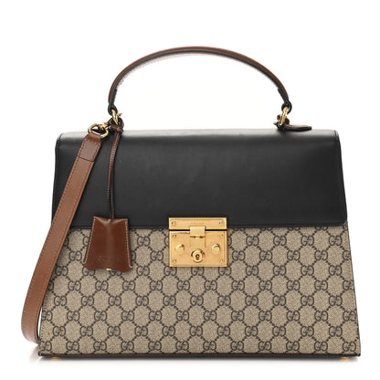 Gucci GG Supreme Monogram Calfskin Medium Padlock Top Handle Bag Beige Black Cuir 1 of 11