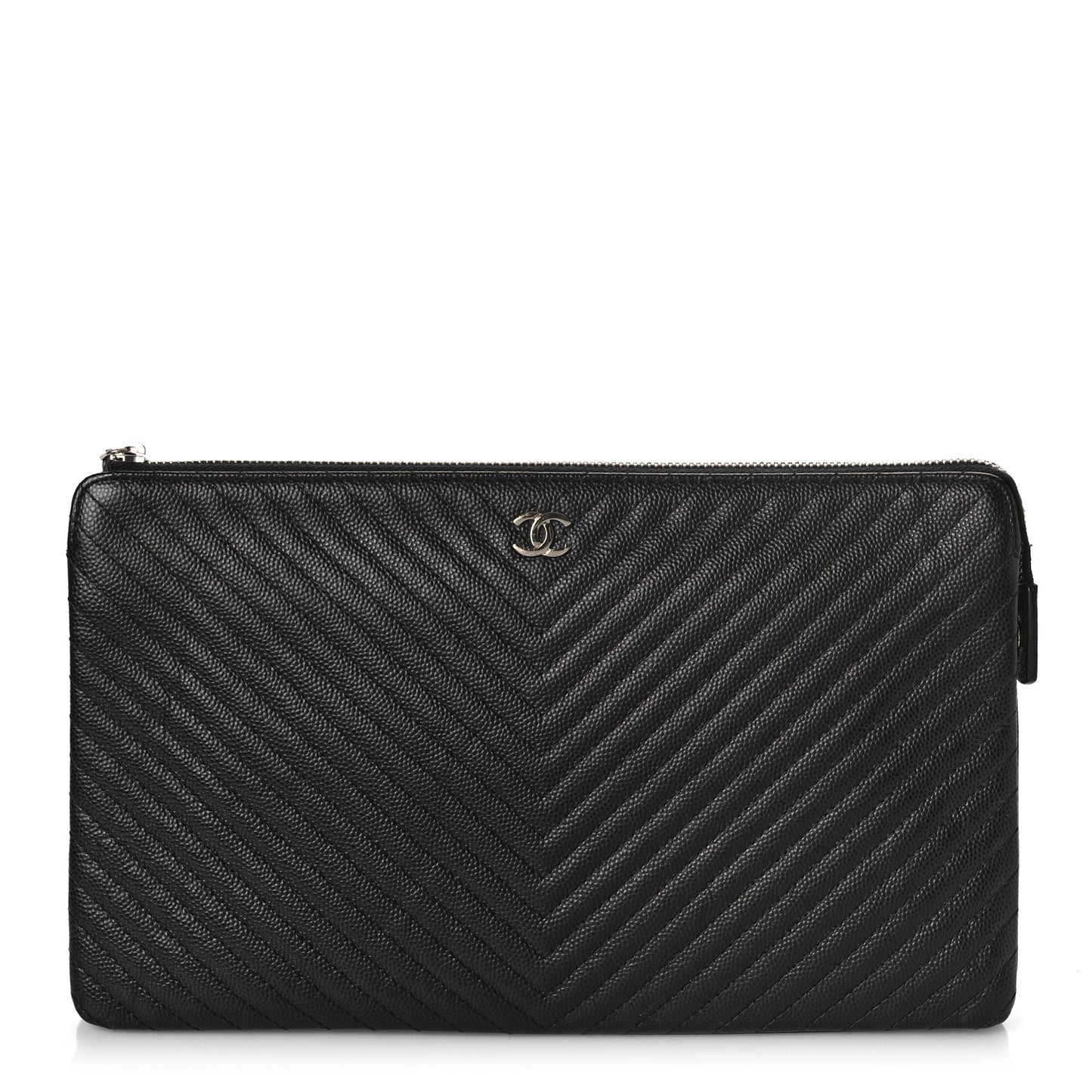 Caviar Chevron Quilted Small Zipped Pouch Black