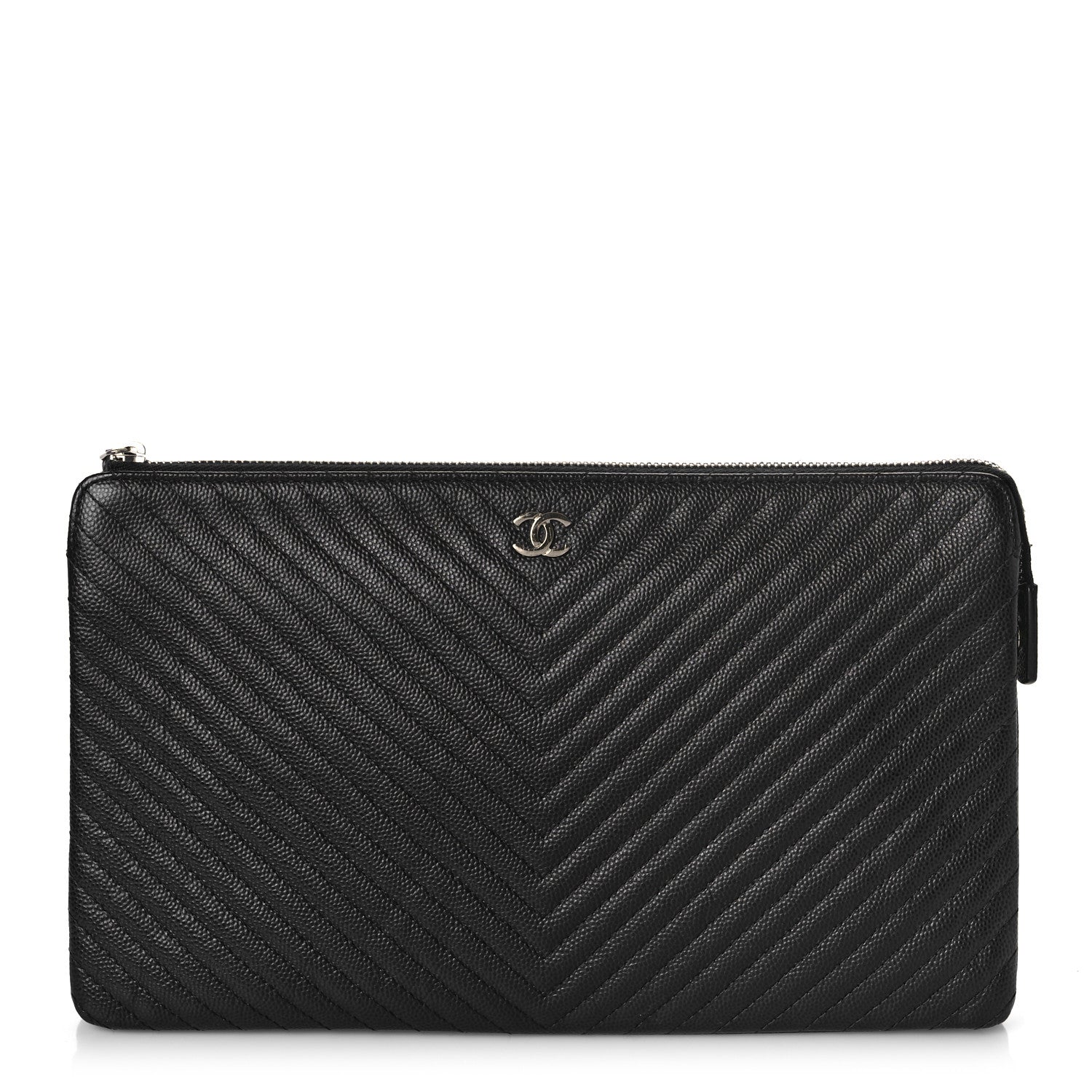 Chanel Caviar Chevron Quilted Small Zipped Pouch Black 1 of 14