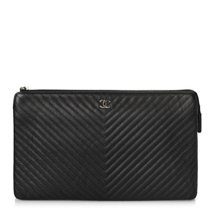 Chanel Caviar Chevron Quilted Small Zipped Pouch Black 1 of 14